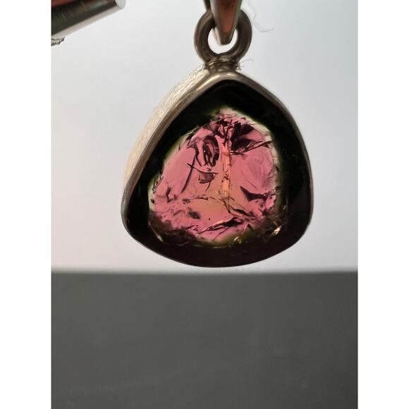 NEW Watermelon tourmaline slice sterling silver pendant 3.90 grams - Picture 2 of 11